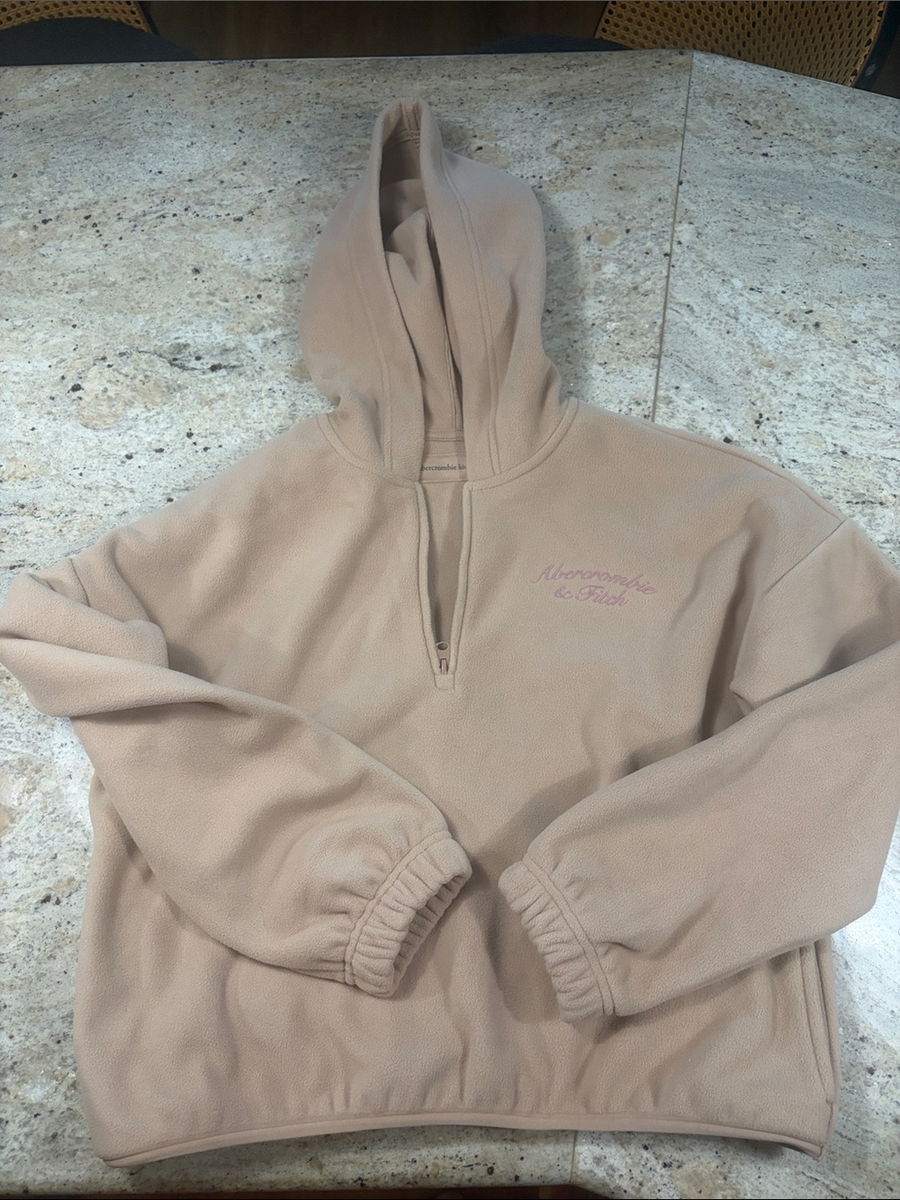 NWT Abercrombie & Fitch Light Beige Half-Zip Hooded Fleece